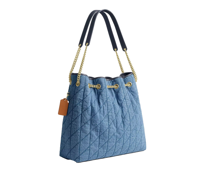 Coach Women's Evelyn Large Shoulder Bag In Regenerative Cotton With Quilting Gold/Indigo