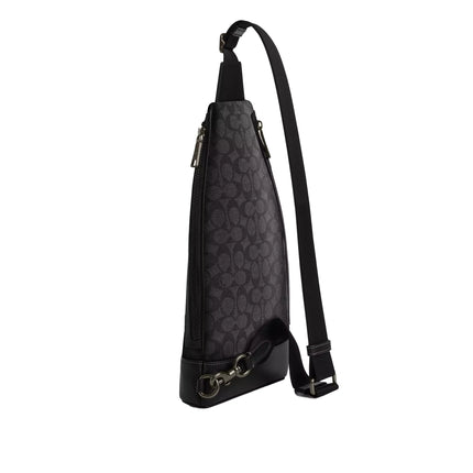 Coach Unisex Dominic Sling Pack In Signature Canvas Gunmetal/Charcoal/Black