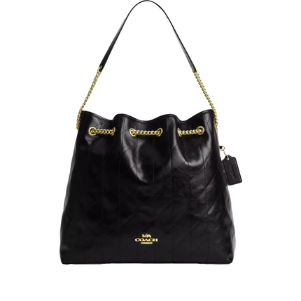 Coach Women's Evelyn Large Shoulder Bag With Quilting Gold/Black