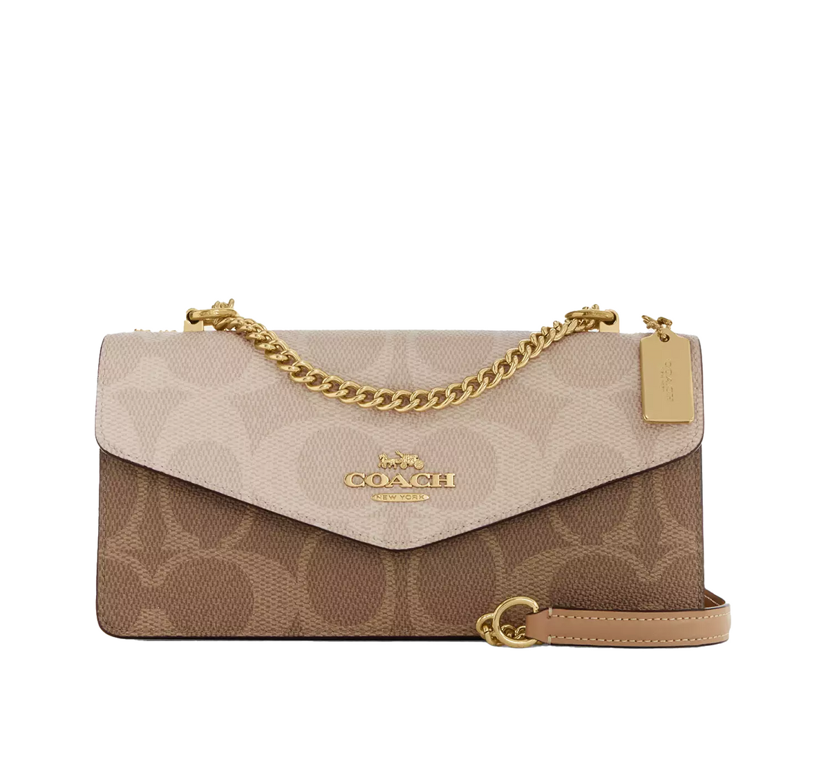 Coach Women's Klare Envelope Crossbody Bag In Blocked Signature Canvas Gold/Sand/Tan