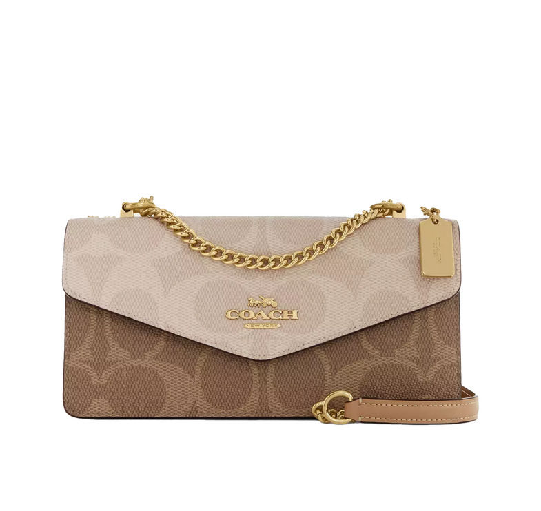 Coach Women's Klare Envelope Crossbody Bag In Blocked Signature Canvas Gold/Sand/Tan