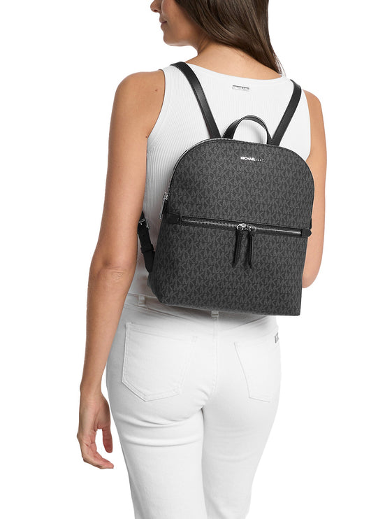 Michael Kors Women's Dallas Medium Signature Logo Backpack Black/Silver