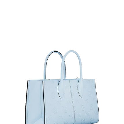 Michael Kors Women's Mirella Medium Logo Debossed Satchel Bag Pale Ocean/Silver