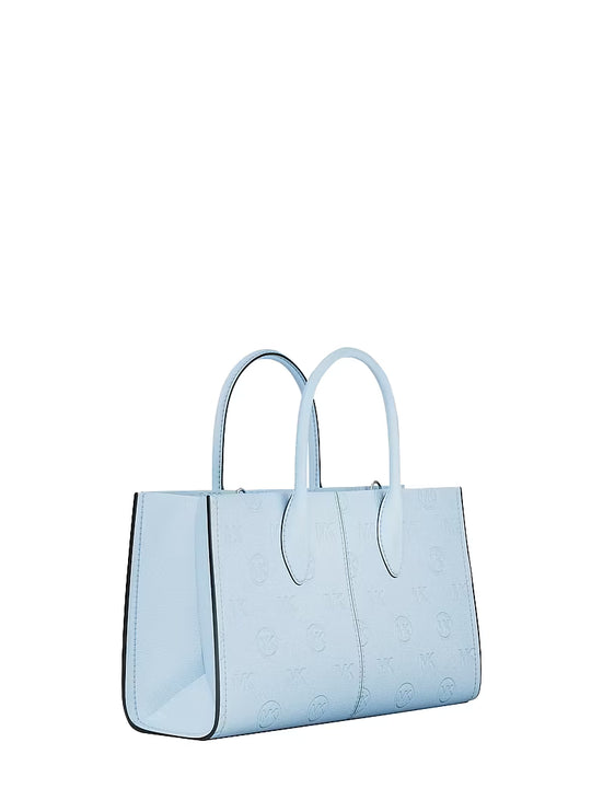 Michael Kors Women's Mirella Medium Logo Debossed Satchel Bag Pale Ocean/Silver