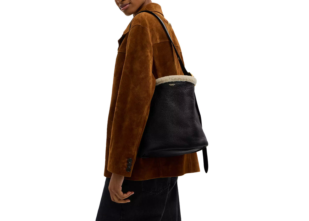 Coach Women's Bleecker Bucket Bag In Shearling Brass/Black Natural
