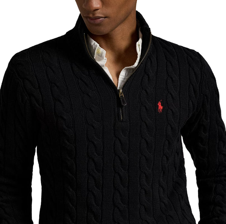 Polo Ralph Lauren Men's Cable-Knit Cotton Quarter-Zip Sweater Polo Black