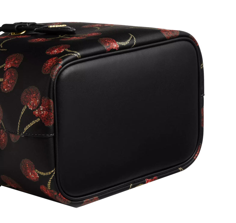 Coach Women's Rowan Bucket Bag With Cherry Print Gold/Black Multi