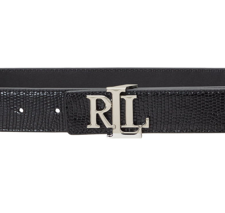 Polo Ralph Lauren Women's Logo Reversible Lizard Embossed Belt Black