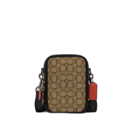 Coach Unisex Stanton Crossbody In Signature Jacquard Black Antique Nickel/Khaki/Black Multi