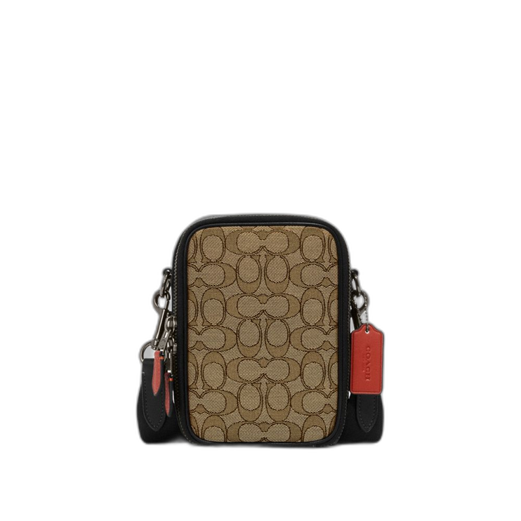 Coach Unisex Stanton Crossbody In Signature Jacquard Black Antique Nickel/Khaki/Black Multi