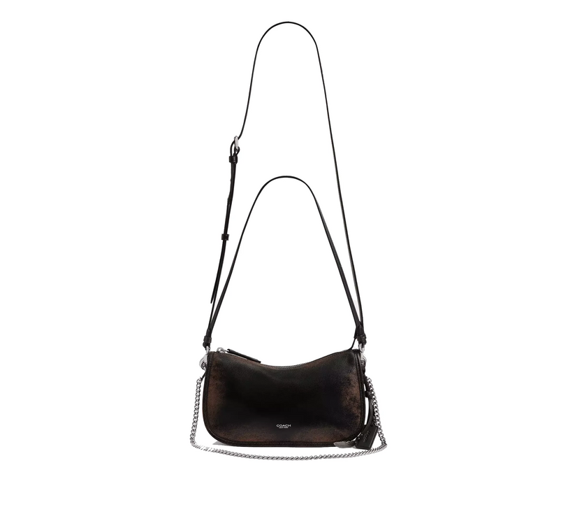 Coach Women's Waverly Bag In Loved Leather Silver/Black Brown