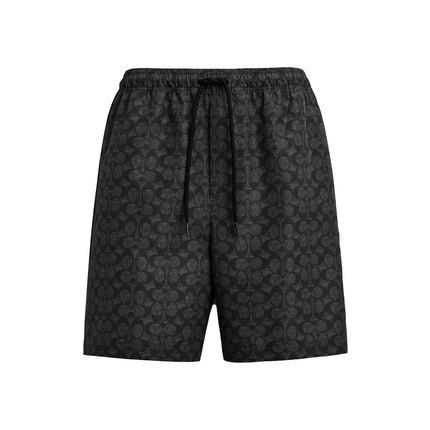 Coach Men's Signature Swim Trunks In Recycled Polyester Charcoal Signature
