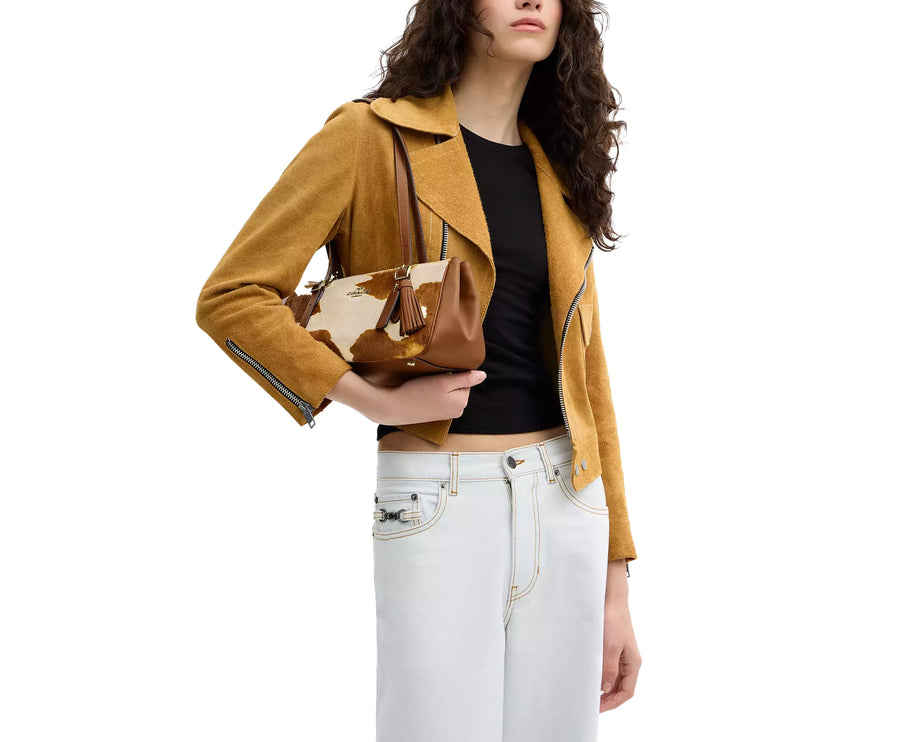 Coach Women's Asher Shoulder Bag In Haircalf With Cow Print Gold/Cow Multi