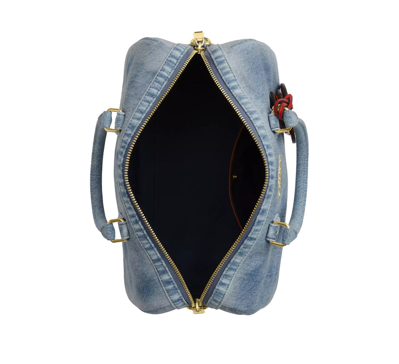 Coach Women's Rowan Large Satchel Bag In Loved Denim With Charms Gold/Light Indigo