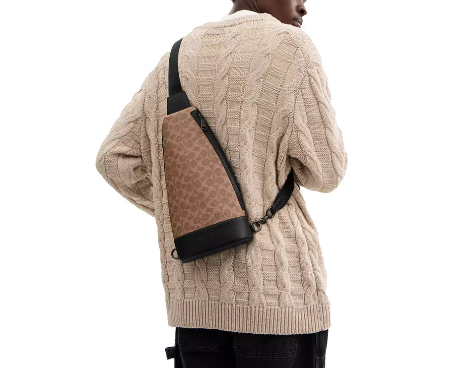 Coach Unisex Dominic Sling Pack In Signature Canvas Qb/Tan/Black