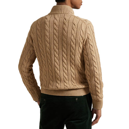 Polo Ralph Lauren Men's Cable-Knit Cotton Quarter-Zip Sweater Camel Melange