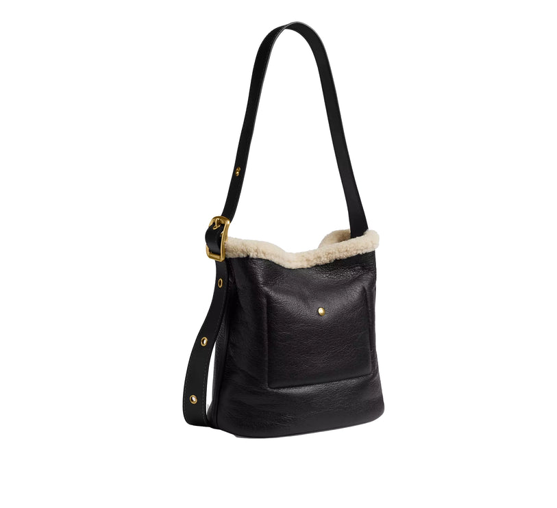 Coach Women's Bleecker Bucket Bag In Shearling Brass/Black Natural