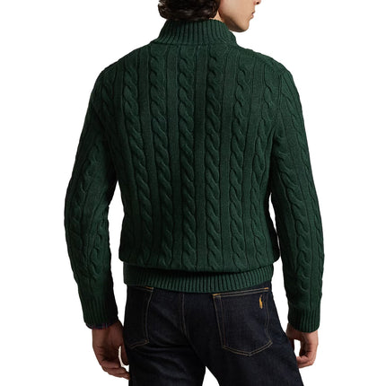 Polo Ralph Lauren Men's Cable-Knit Cotton Quarter-Zip Sweater Scotch Pine Heather