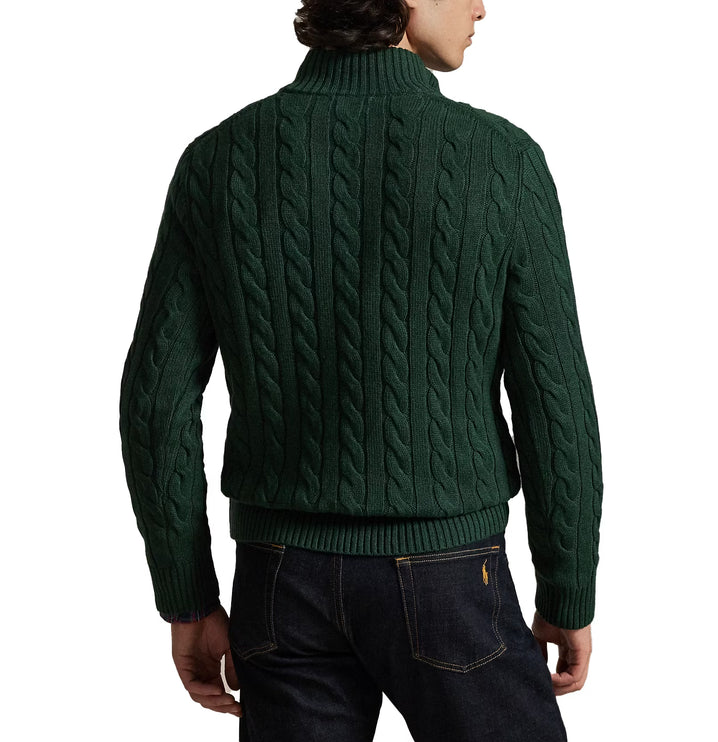Polo Ralph Lauren Men's Cable-Knit Cotton Quarter-Zip Sweater Scotch Pine Heather