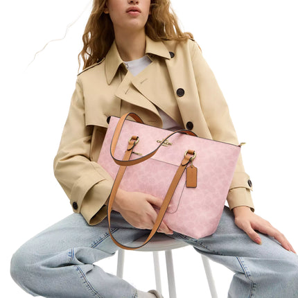 Coach Women's Station Tote Bag In Signature Canvas Gold/Powder Pink