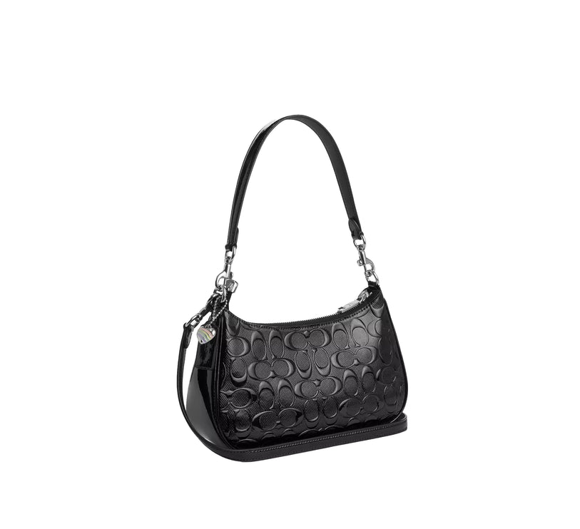 Coach Women's Teri Shoulder Bag In Signature Leather With Heart Charm Silver/Black