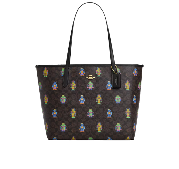 Coach Women's Cosmic Coach City Tote Bag In Signature Canvas With Robot Print Novelty Leather/Gold/Walnut Multi