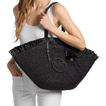 Michael Kors Women's Isa Large Hand-Crocheted Fan Tote Bag Black/Black