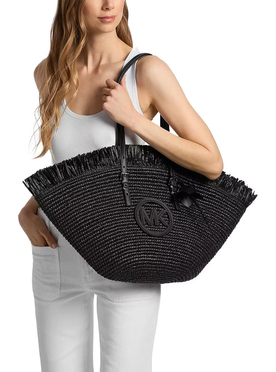 Michael Kors Women's Isa Large Hand-Crocheted Fan Tote Bag Black/Black