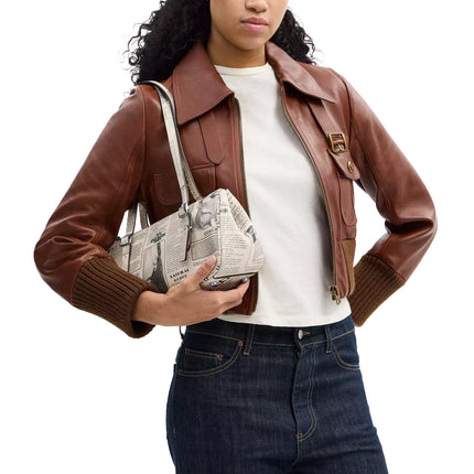 Coach Women's Asher Shoulder Bag With Newspaper Print Silver/Chalk Multi