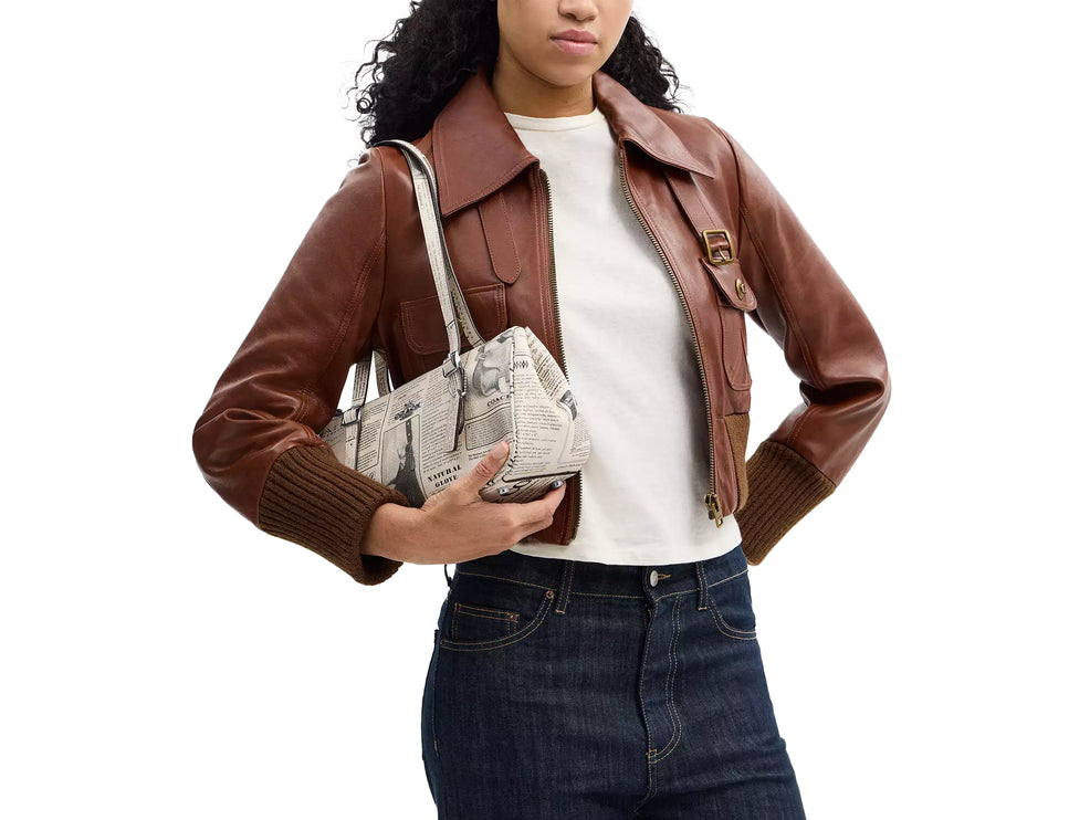 Coach Women's Asher Shoulder Bag With Newspaper Print Silver/Chalk Multi