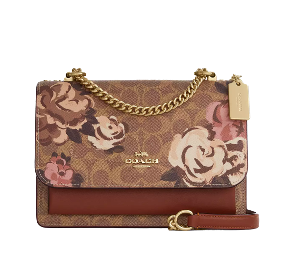 Coach Women's Klare Crossbody Bag In Signature Canvas With Rose Print Gold/Tan Multi