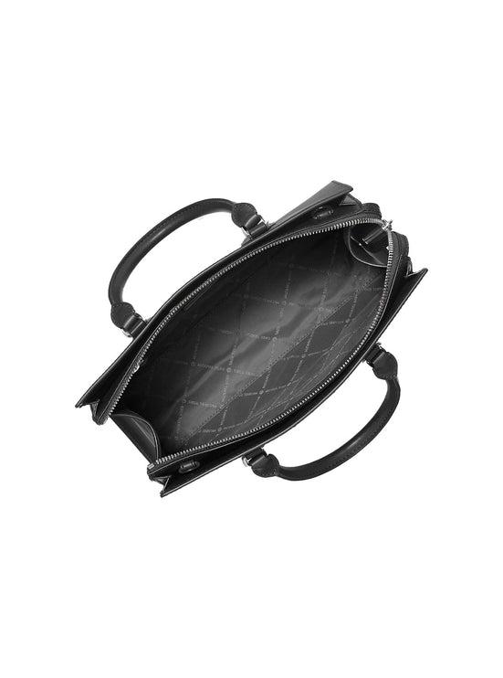 Michael Kors Women's Sheila Medium Faux Saffiano Leather Satchel Black Silver