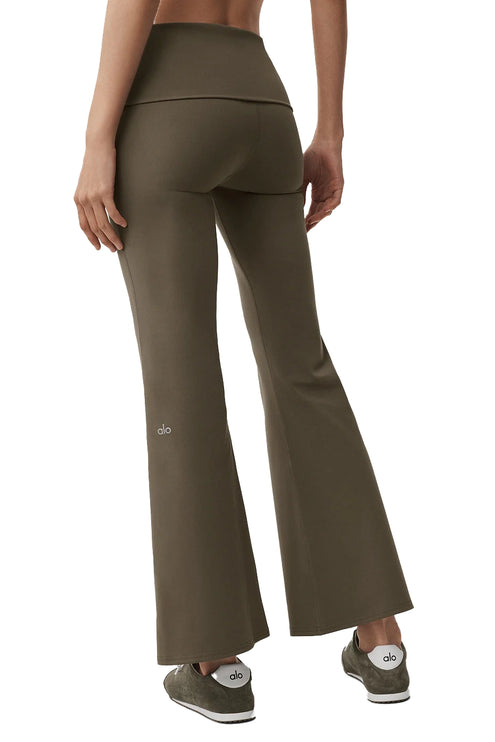 alo Women's Softsculpt 7/8 Foldover Flare Legging Olive Tree