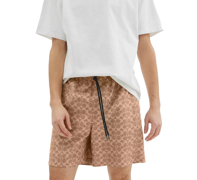 Coach Men's Signature Swim Trunks In Recycled Polyester Tan Signature