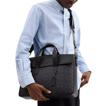 Coach Unisex Sullivan Portfolio Brief In Signature Canvas Gunmetal/Charcoal/Black