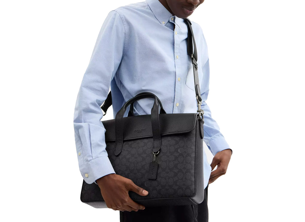 Coach Unisex Sullivan Portfolio Brief In Signature Canvas Gunmetal/Charcoal/Black