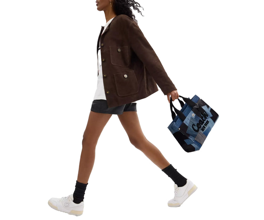 Coach Women's Cargo Tote Bag With Patchwork Silver/Denim Multi