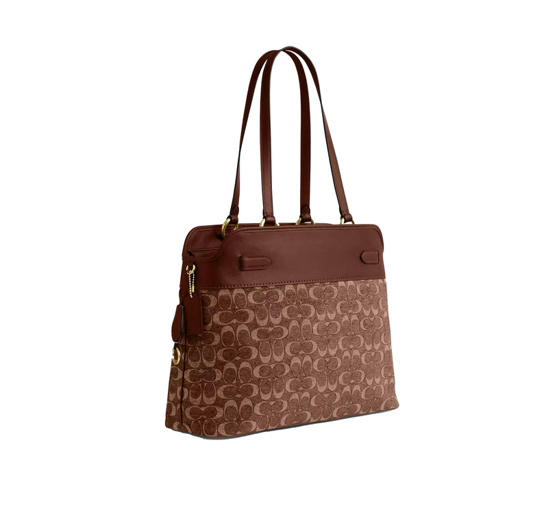 Coach Women's Easton Tote Bag In Signature Chenille Gold/Light Khaki/Vintage Brown