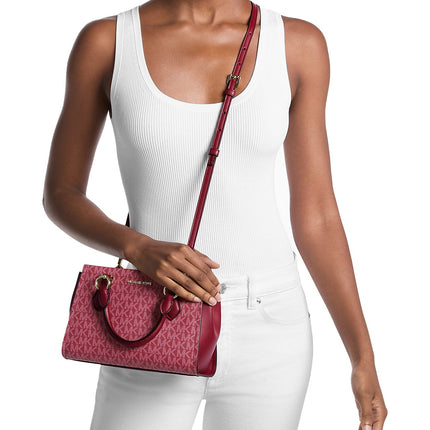 Michael Kors Women's Marilyn Small Signature Logo Messenger Bag Cherry/Gold