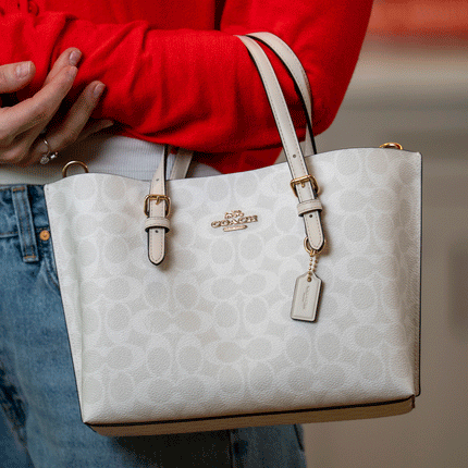 Coach Women's Mollie Tote Bag 25 In Signature Canvas Gold/White/Chalk