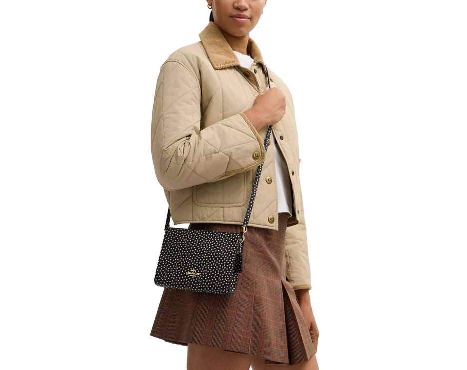 Coach Women's  Slim Crossbody Bag With Spot Print Gold/Black Multi