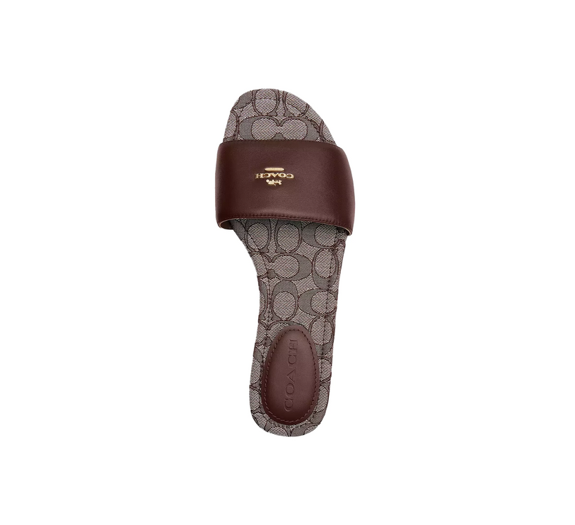 Coach Women's Slide Sandal In Signature Jacquard Oak/Maple