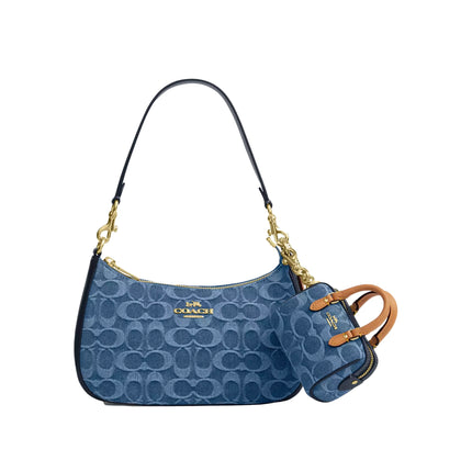 Coach Women's Mini Rowan Bag Charm In Signature Denim Gold/Indigo