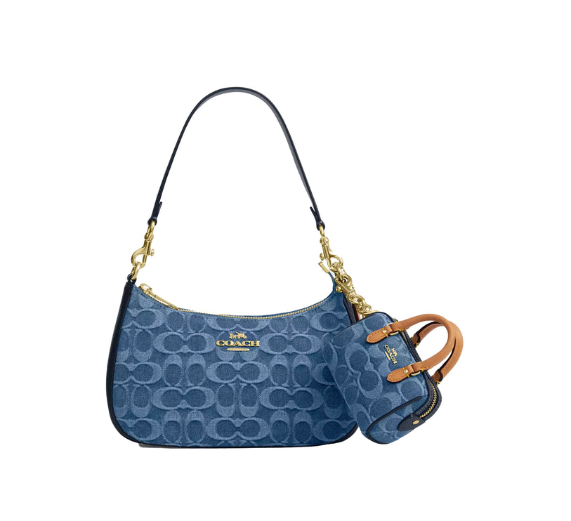 Coach Women's Mini Rowan Bag Charm In Signature Denim Gold/Indigo
