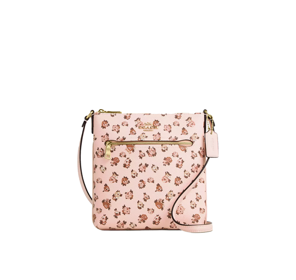 Coach Women's Mini Rowan File Bag With Rose Print Gold/Blush Multi