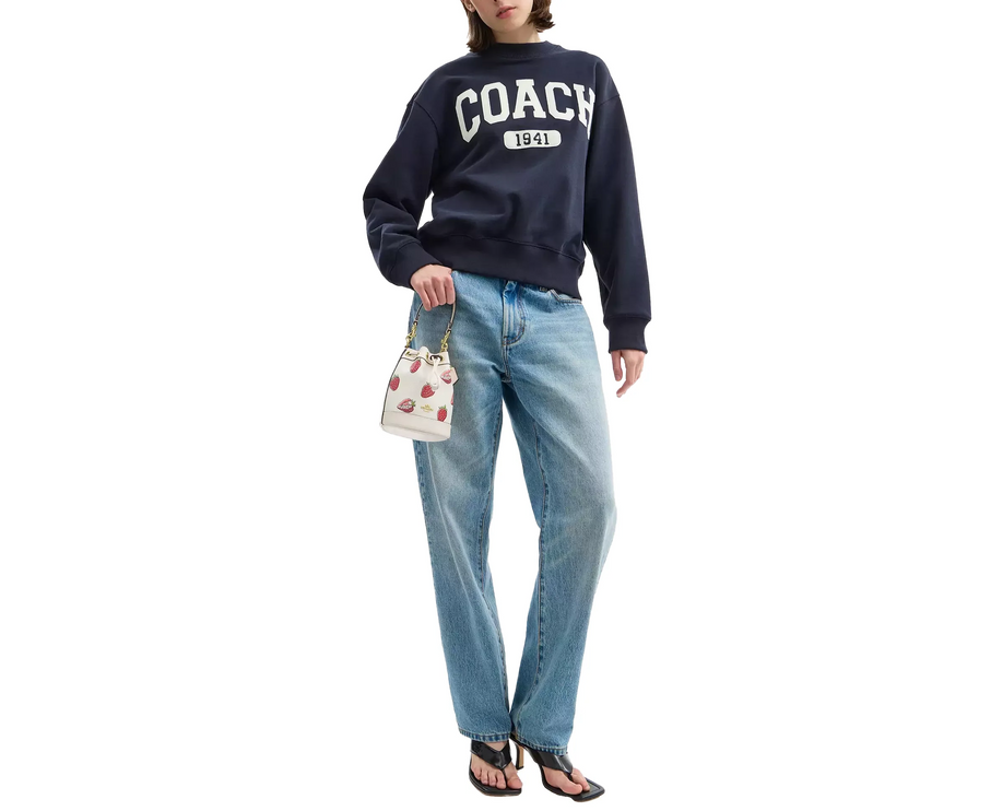 Coach Women's Mini Bucket Bag With Strawberry Print Gold/Chalk Multi