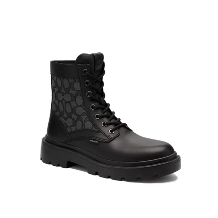 Coach Men's Combat Boot With Signature Jacquard Charcoal