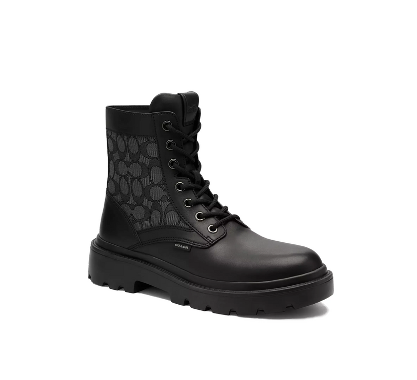Coach Men's Combat Boot With Signature Jacquard Charcoal