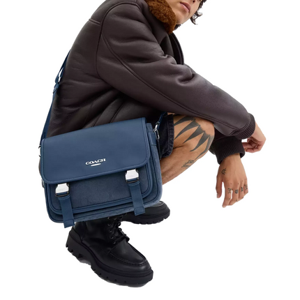 Coach Unisex Racer Messenger Bag In Signature Jacquard Silver/Denim/Dark Denim