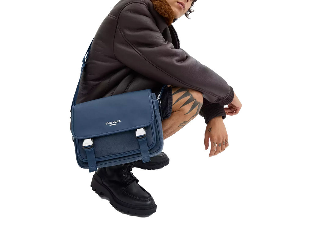 Coach Unisex Racer Messenger Bag In Signature Jacquard Silver/Denim/Dark Denim